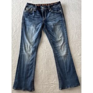 Rock Revival Jeans July Mid Rise Curvy Boot SZ 30 Stretch Dark Wash Rhinestones